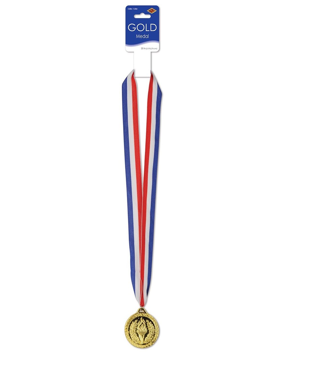 Party Central Club Pack of 12 Red and Blue Ribbon with Gold Medal Necklaces 30"